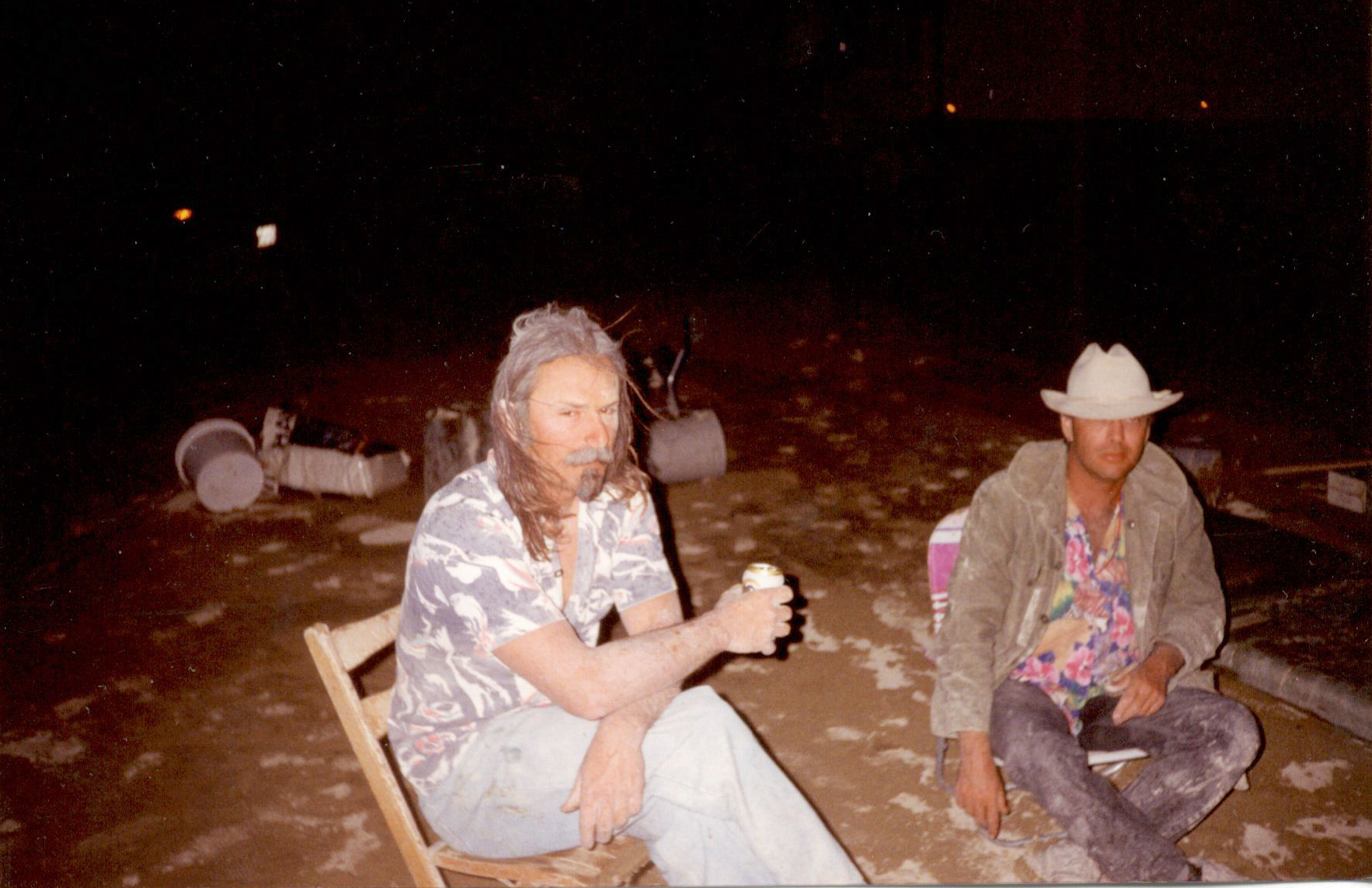 John Law & Larry Harvey in the mud after the 1993 wind & rain storm